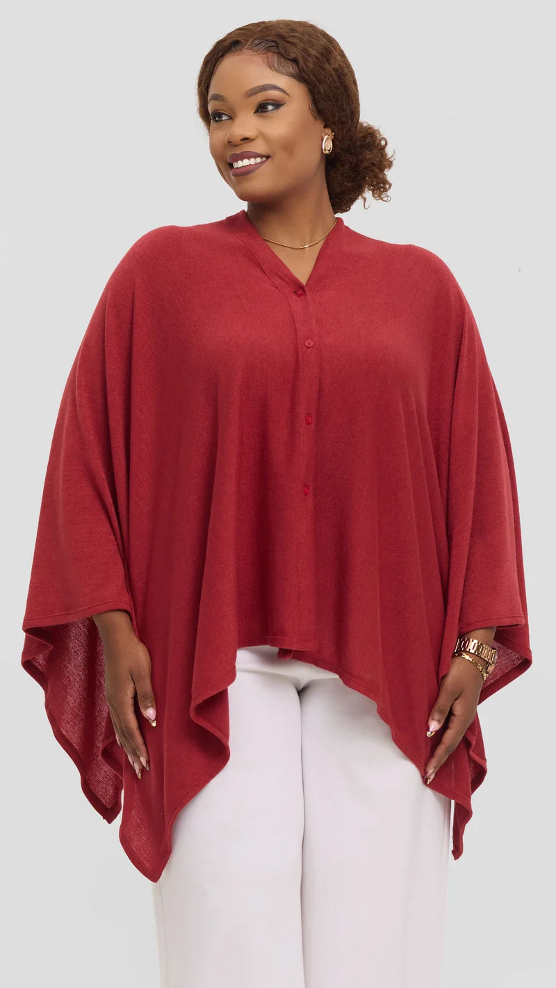 Vivo Multiway Poncho in Sweater - Dark Red