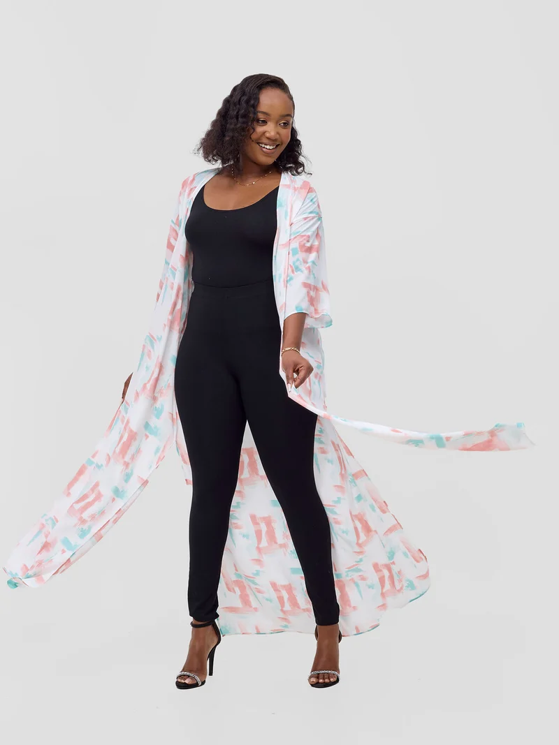 Vivo Basic Nandi A-Line Kimono - Coral / Green Esti Print