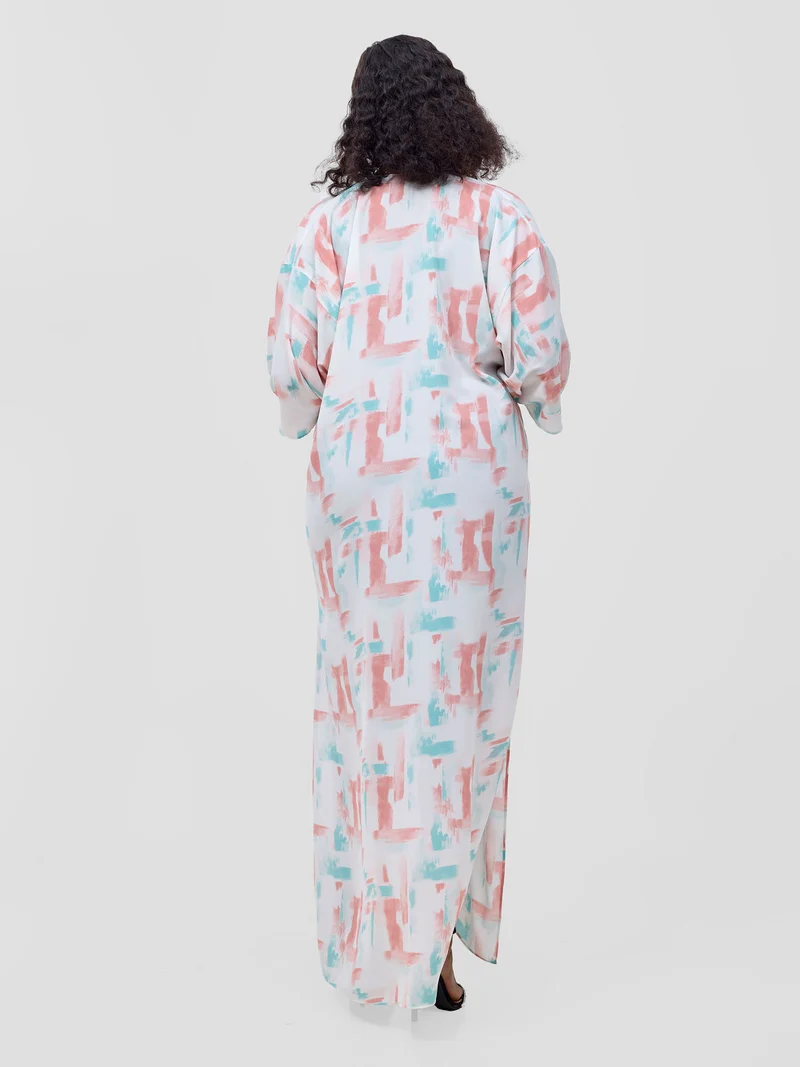 Vivo Basic Nandi A-Line Kimono - Coral / Green Esti Print