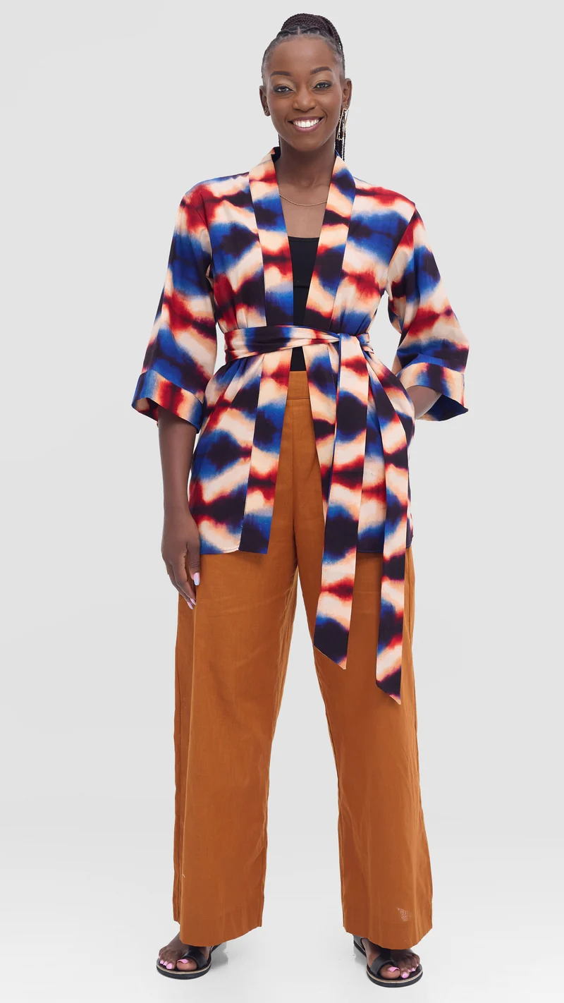Vivo Short Kimono - Peach / Blue Sara Print