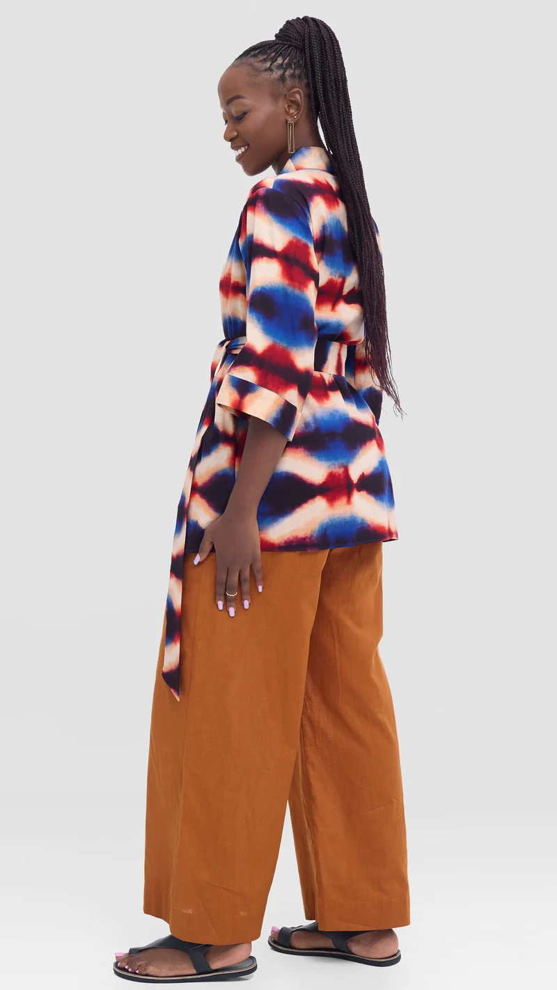 Vivo Short Kimono - Peach / Blue Sara Print