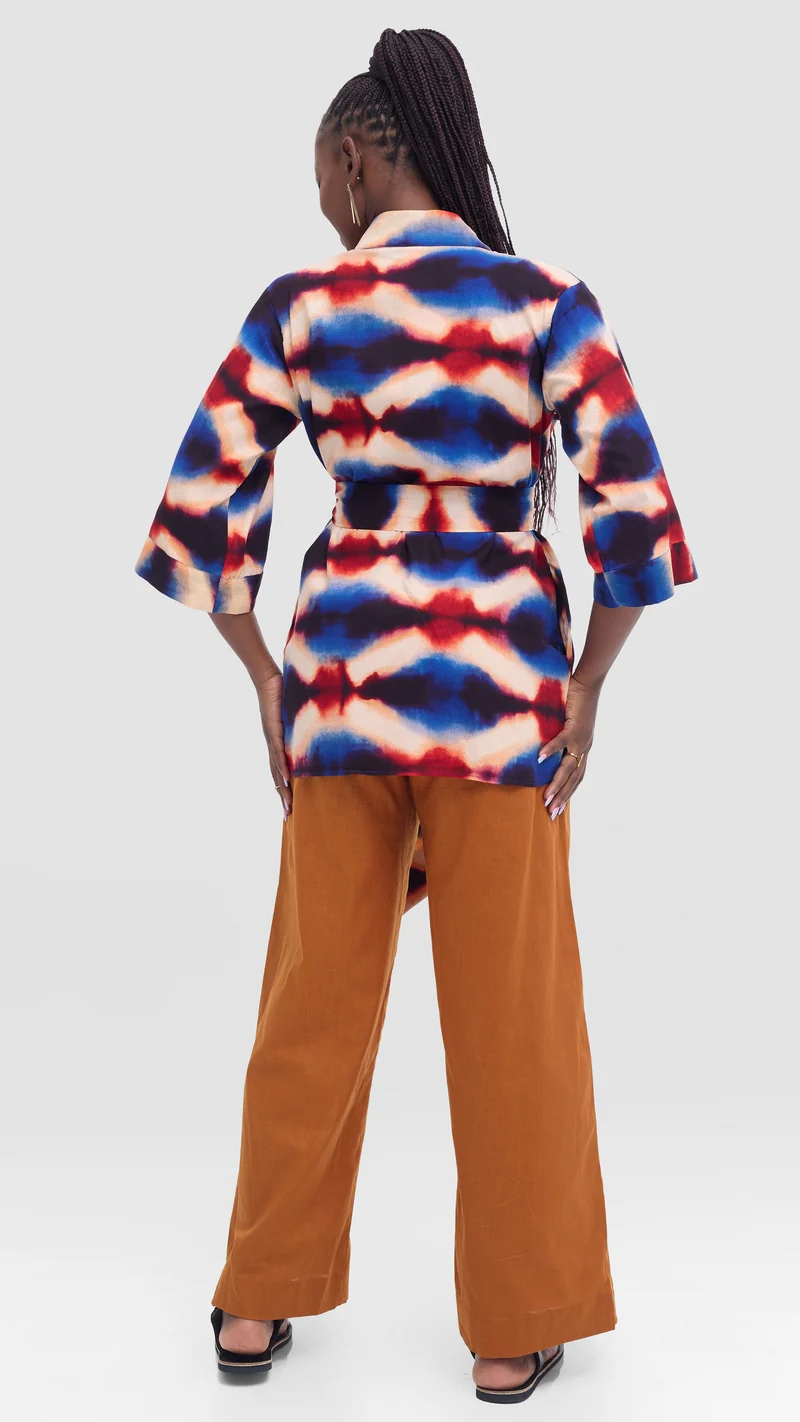 Vivo Short Kimono - Peach / Blue Sara Print
