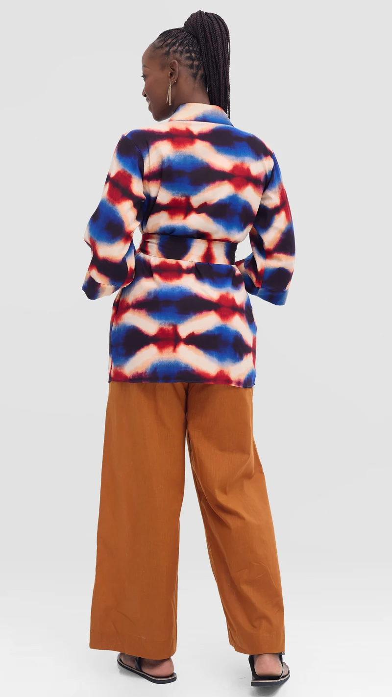 Vivo Short Kimono - Peach / Blue Sara Print