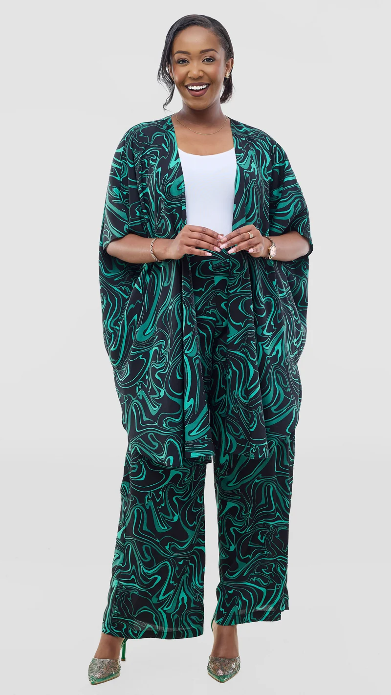 Vivo Samira Wide Kimono - Black / Green Print