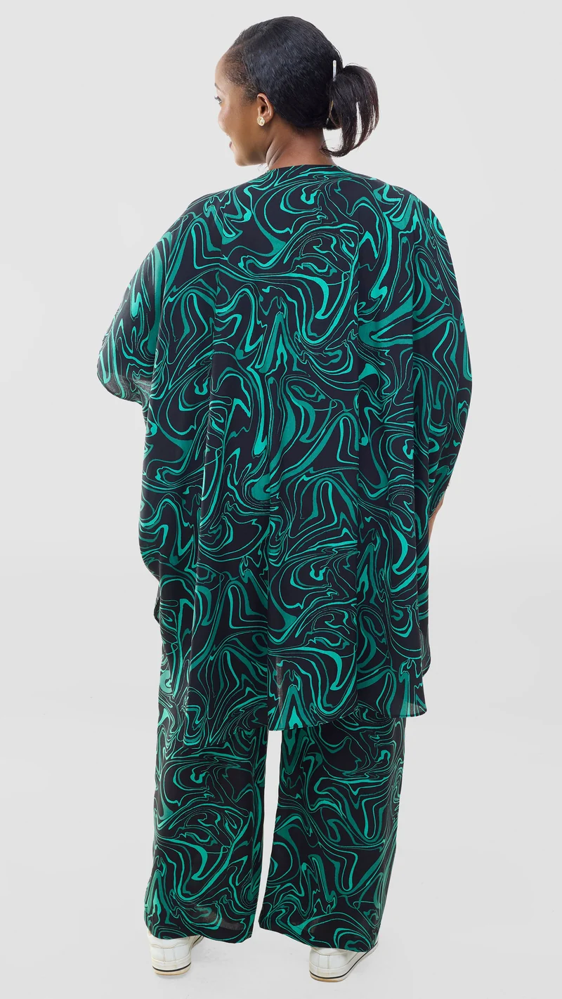 Vivo Samira Wide Kimono - Black / Green Print