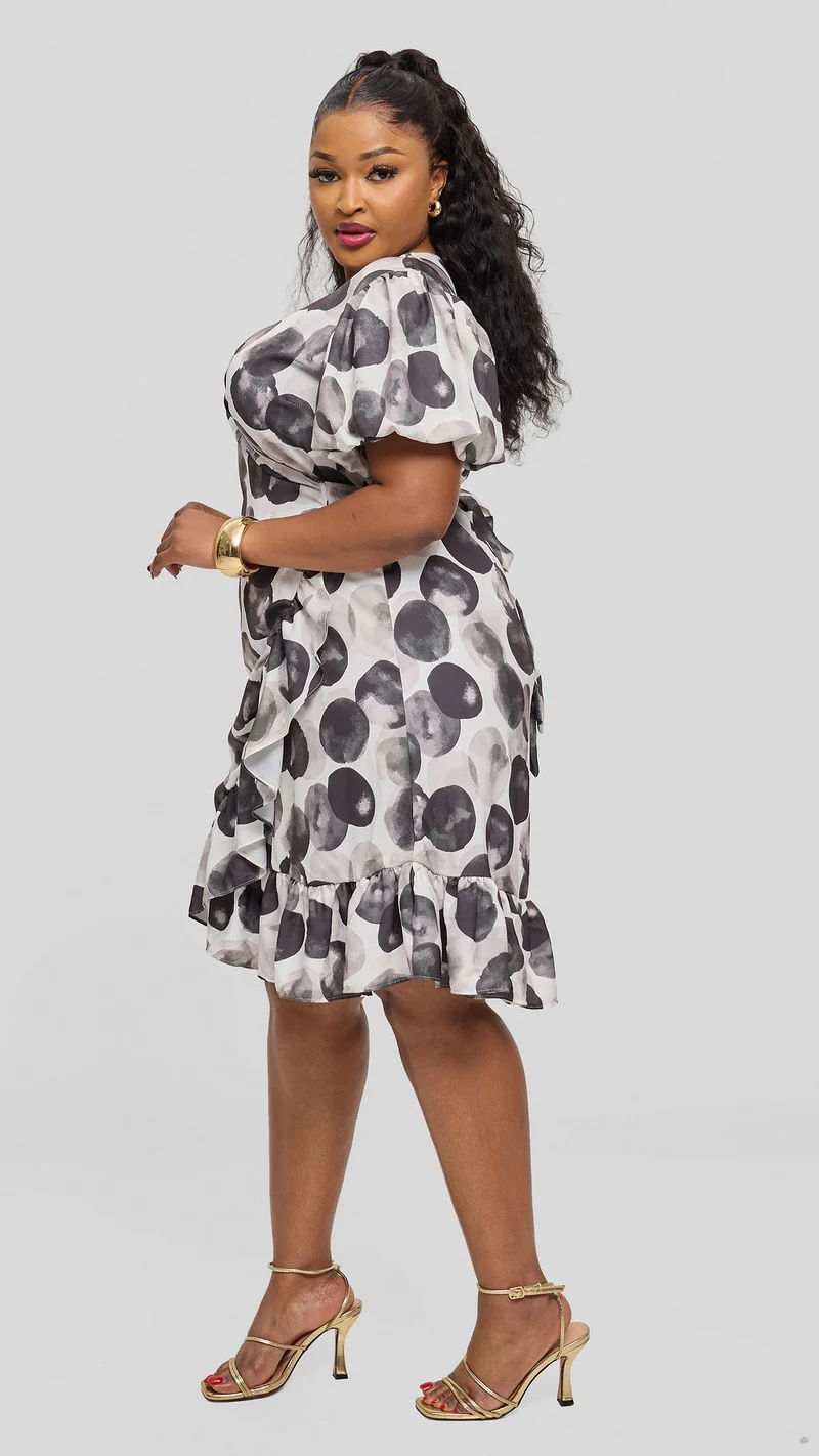 Vivo Hadiya Wrap Dress - White / Black Tal Print