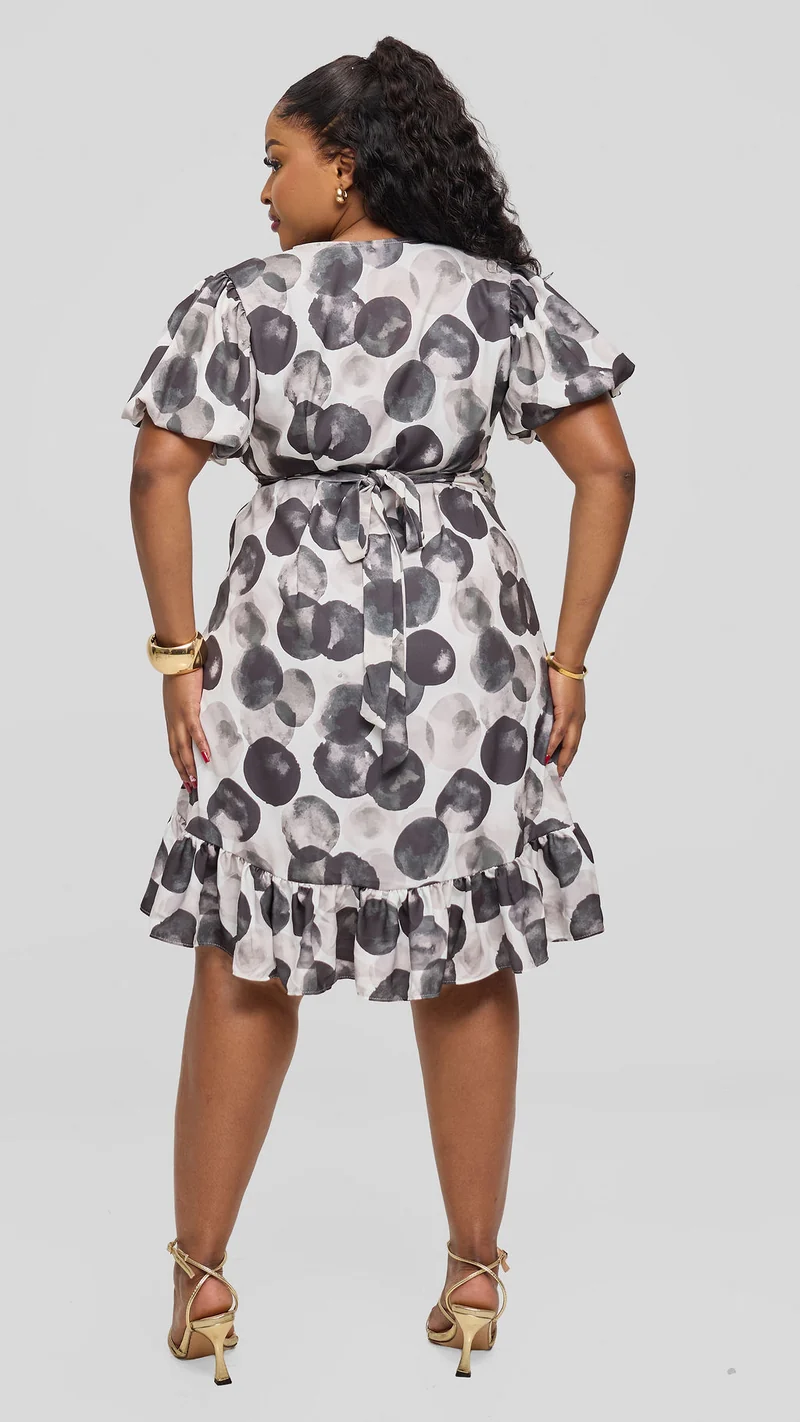 Vivo Hadiya Wrap Dress - White / Black Tal Print