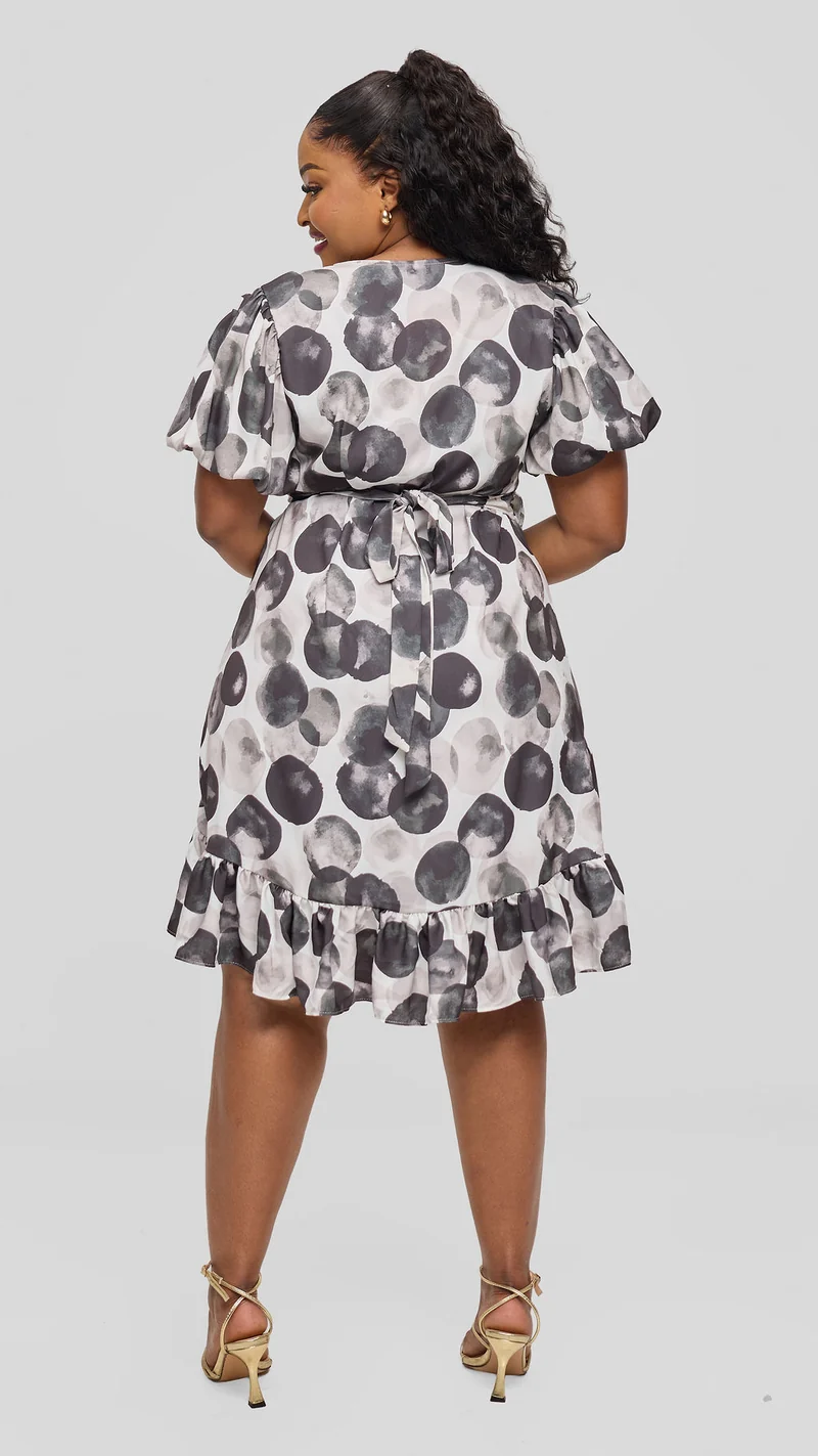Vivo Hadiya Wrap Dress - White / Black Tal Print