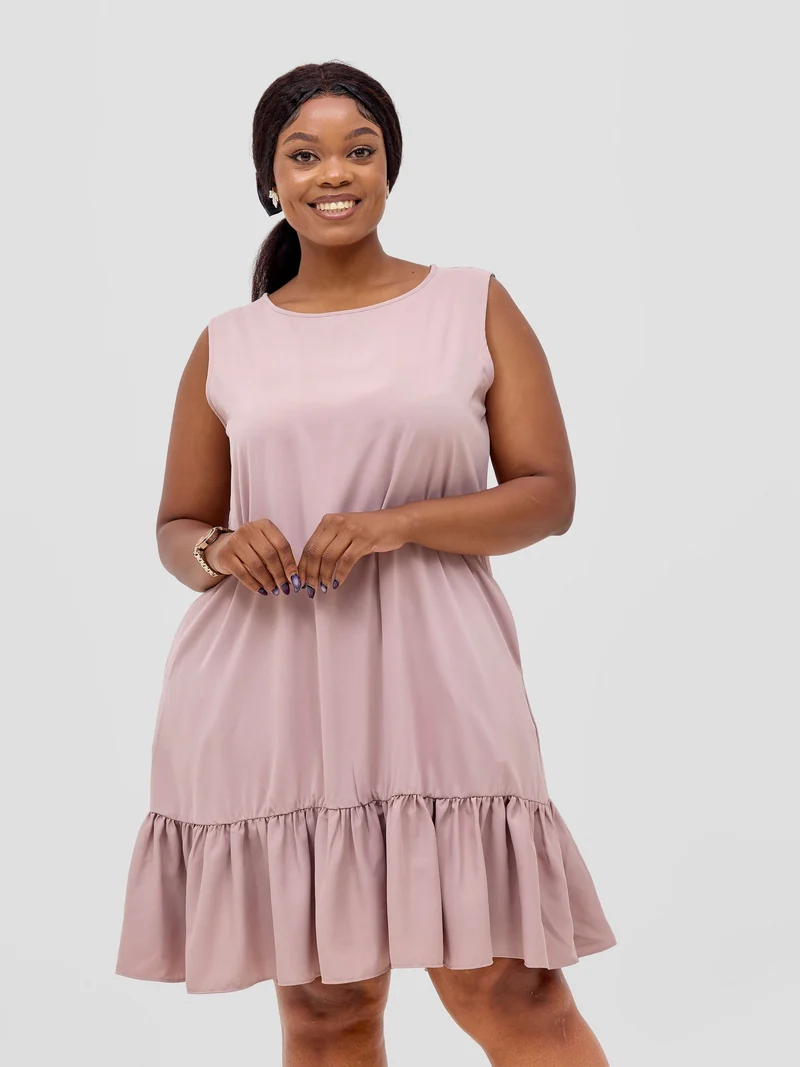 Vivo Dalia Sleeveless Gathered Tent Dress - Taupe