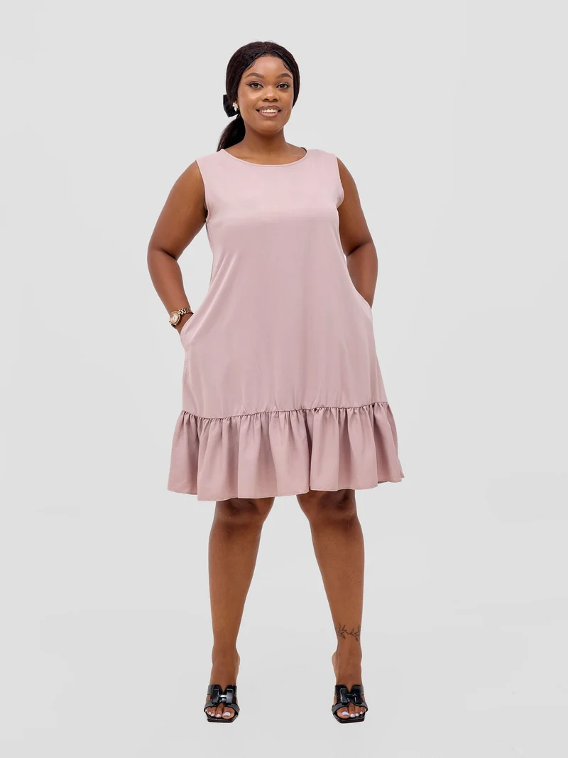 Vivo Dalia Sleeveless Gathered Tent Dress - Taupe