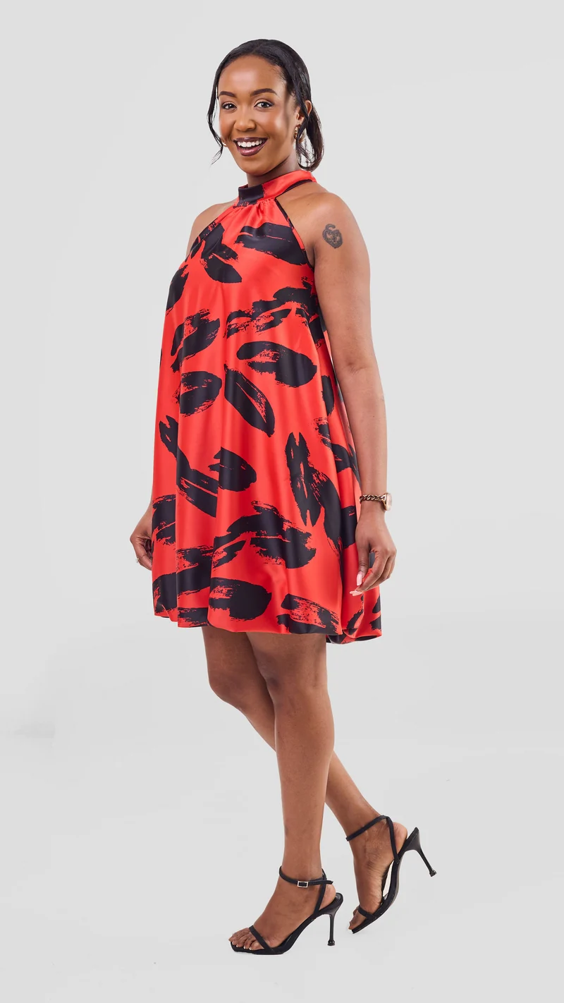 Vivo Iyana Bubble Mini Dress - Orange / Black Iya Print