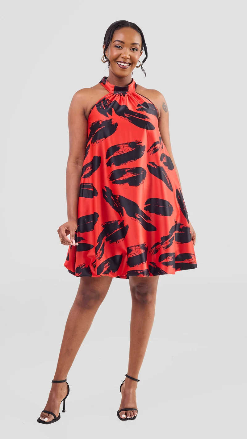 Vivo Iyana Bubble Mini Dress - Orange / Black Iya Print