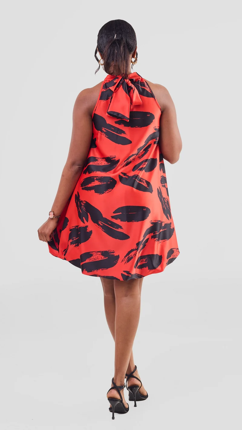Vivo Iyana Bubble Mini Dress - Orange / Black Iya Print