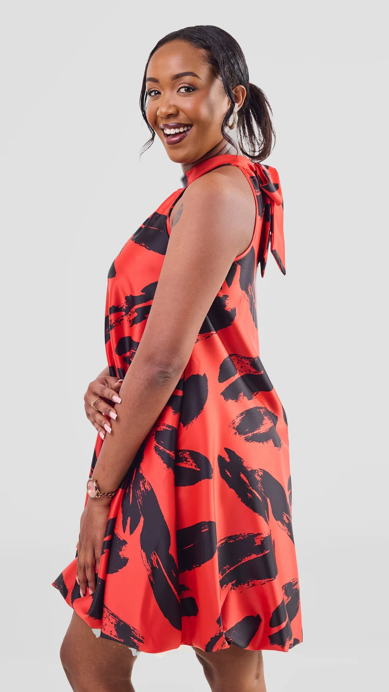 Vivo Iyana Bubble Mini Dress - Orange / Black Iya Print