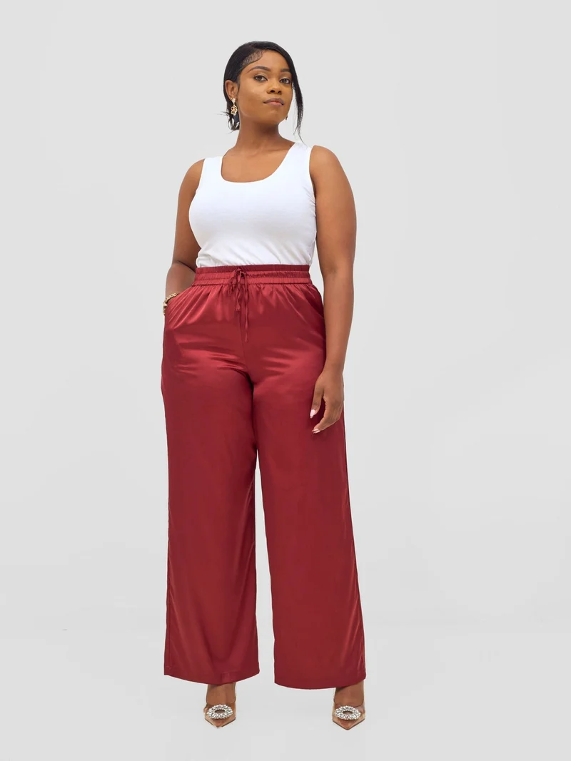 Vivo Ayah Satin Pants - Dark Red