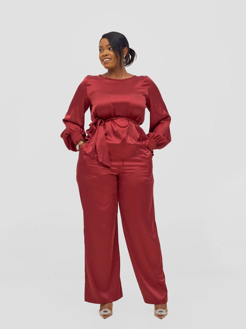 Vivo Ayah Satin Pants - Dark Red