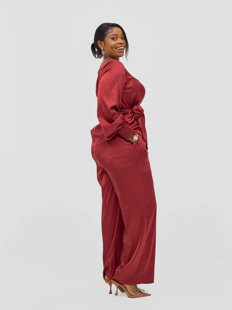 Vivo Ayah Satin Pants - Dark Red