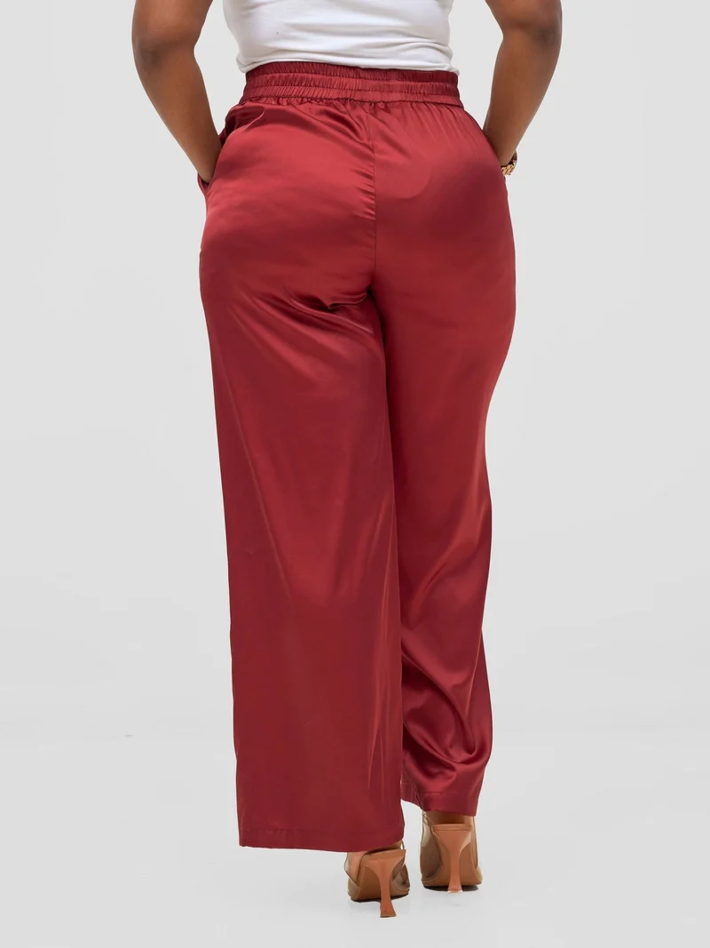 Vivo Ayah Satin Pants - Dark Red
