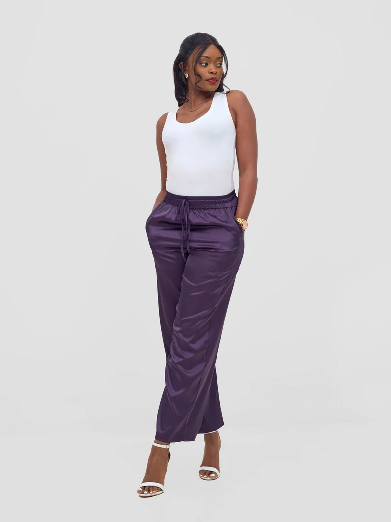 Vivo Ayah Satin Pants - Dark Purple