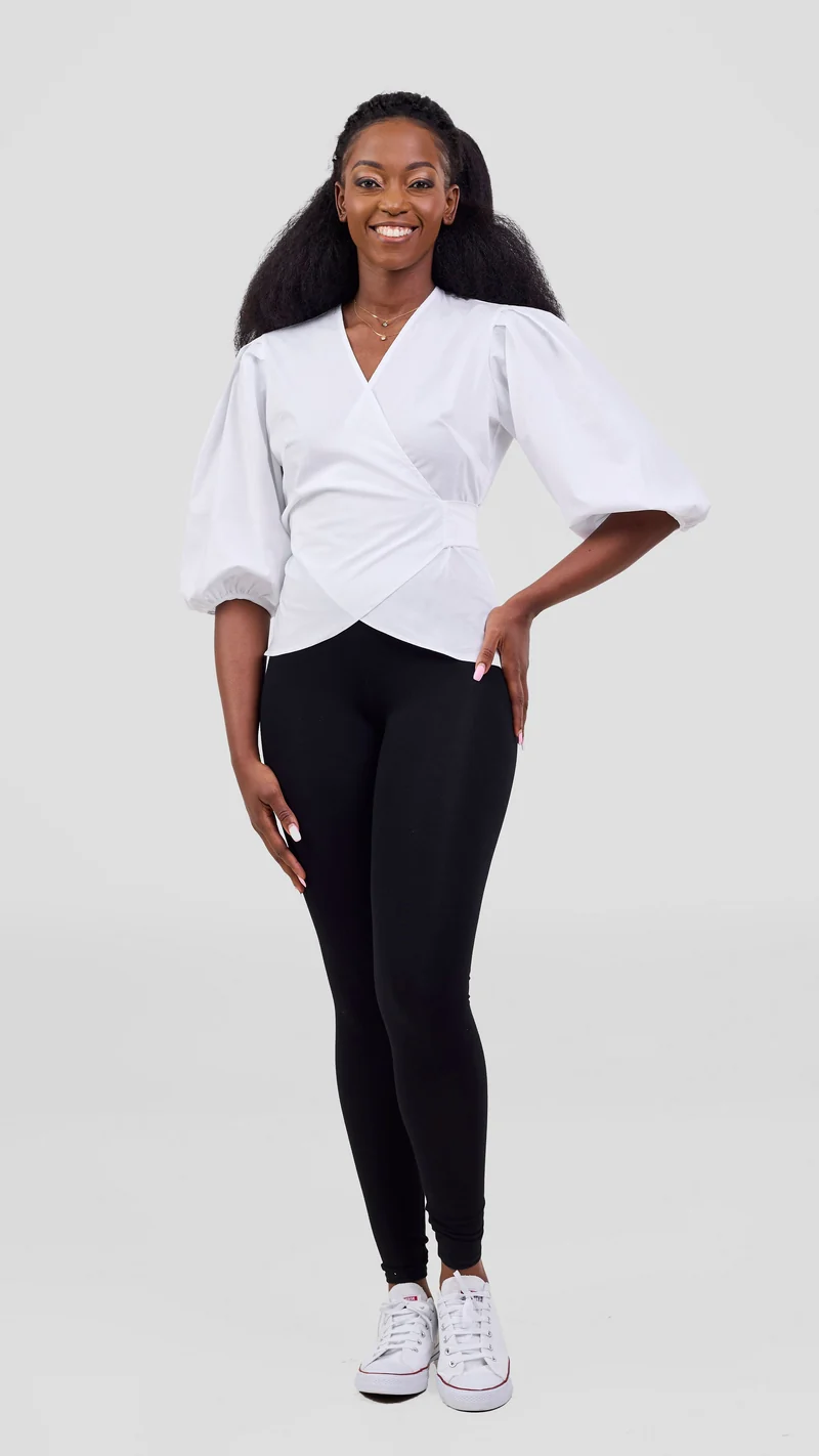 Vivo 3/4 Sleeve Wrap Top in Cotton - White
