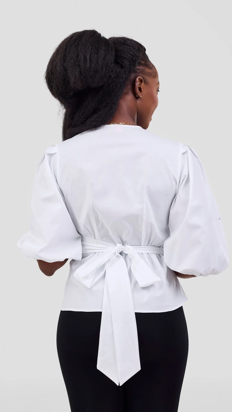 Vivo 3/4 Sleeve Wrap Top in Cotton - White