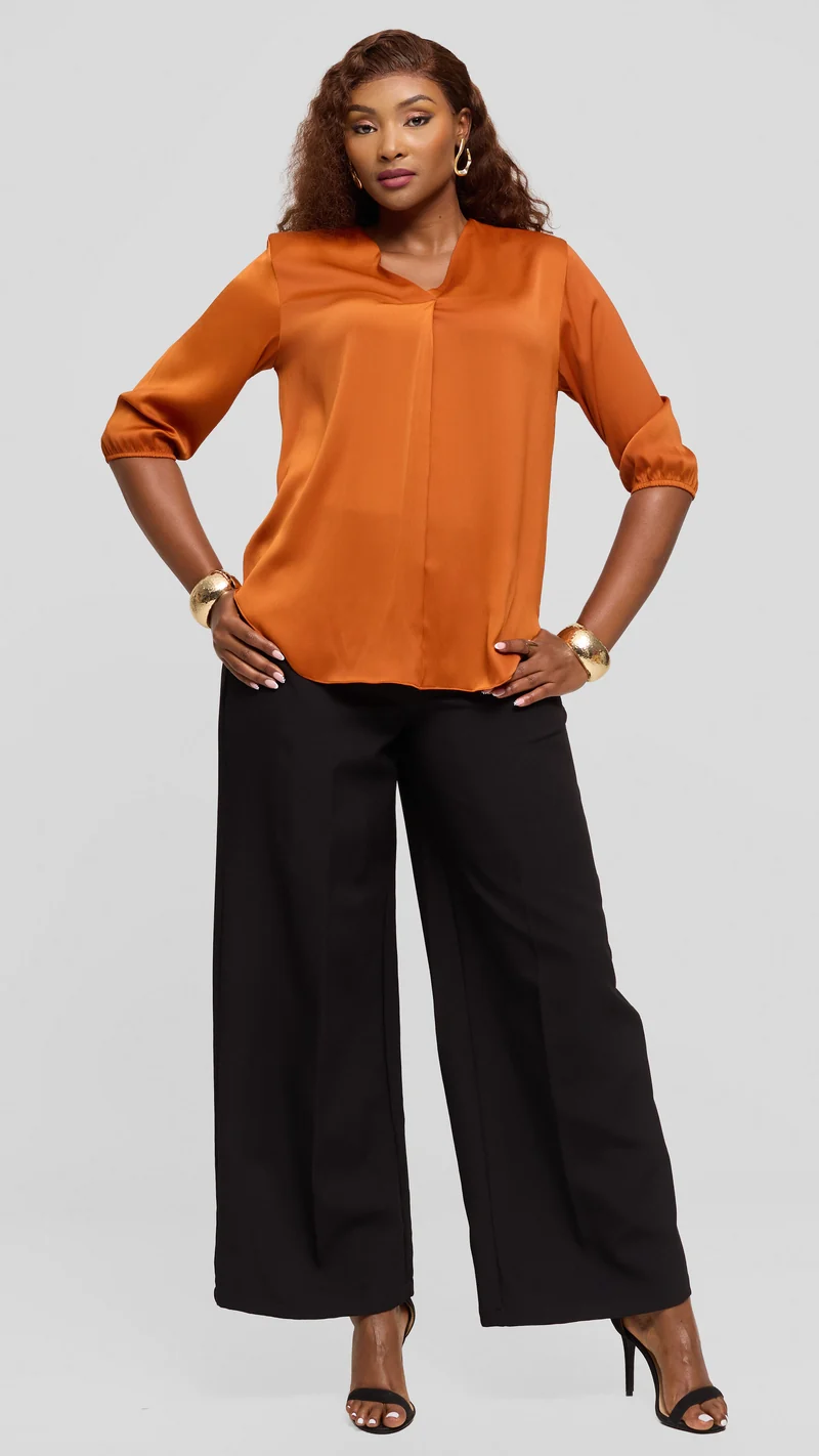 Vivo Dua Shirt in Textured Satin - Rust