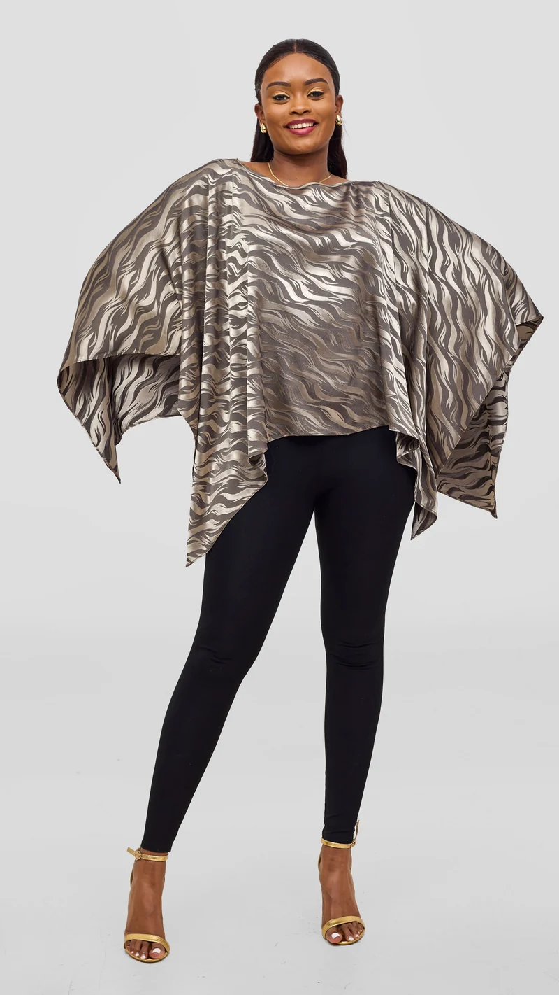 Vivo Liora Multiway Top in Satin - Olive Textured Print