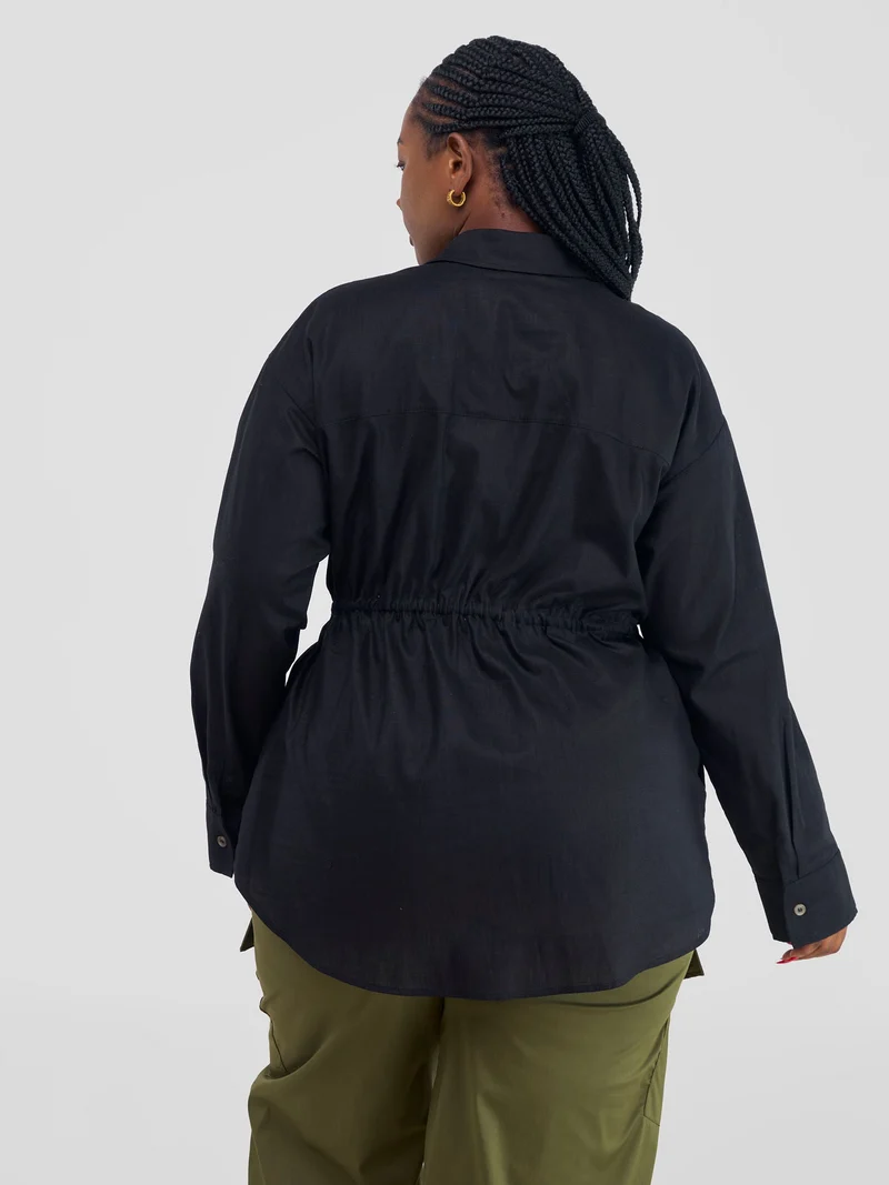 Safari by Vivo Savannah Drawstring Shacket in Linen - Black