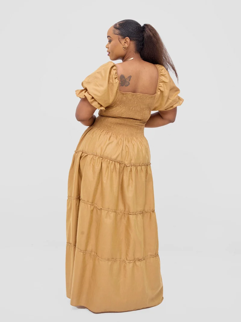 Safari Kikoy Shirred Top Maxi Dress - Gold
