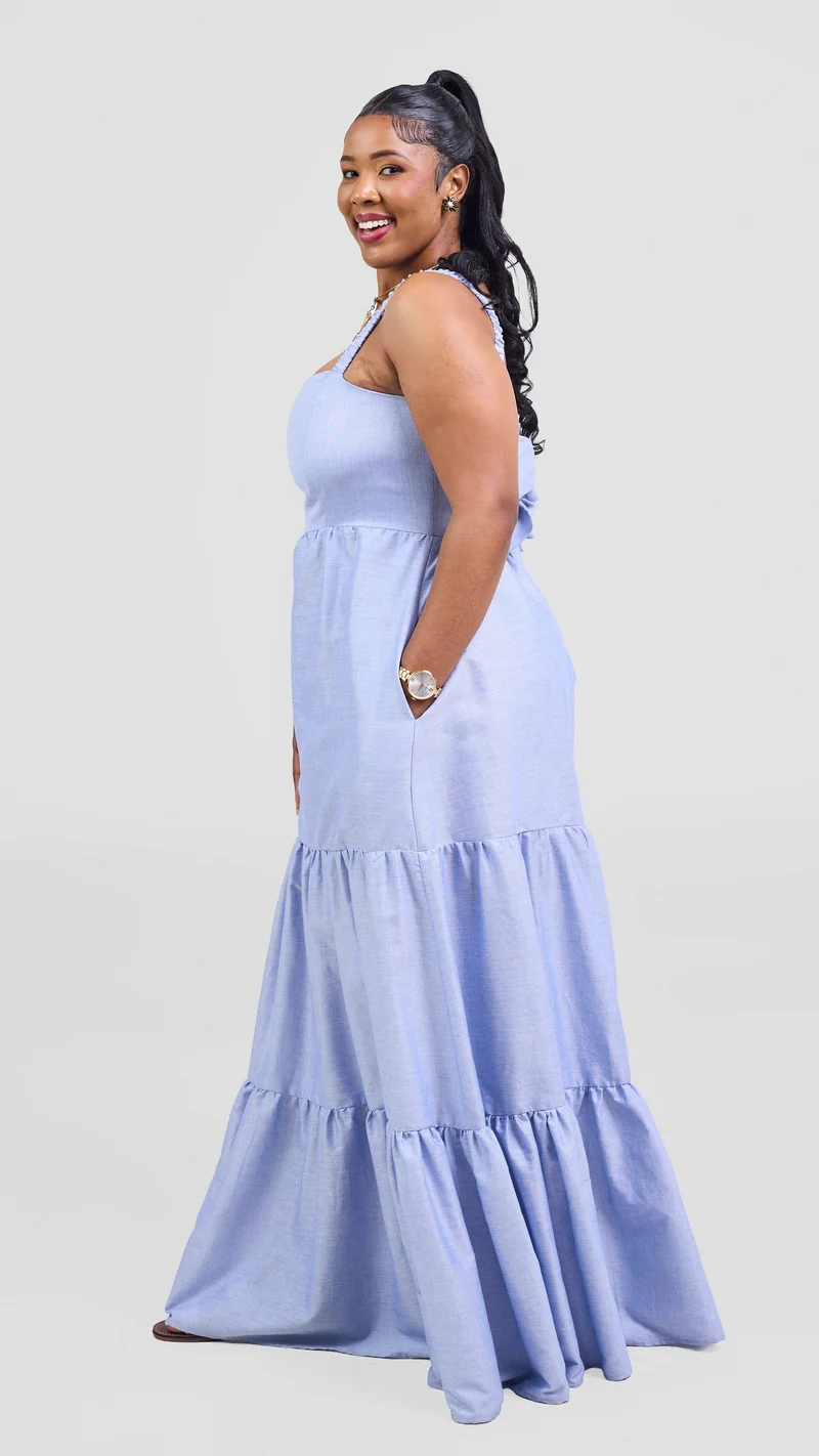 Safari Kikoy Tie Back Maxi Dress - Blue