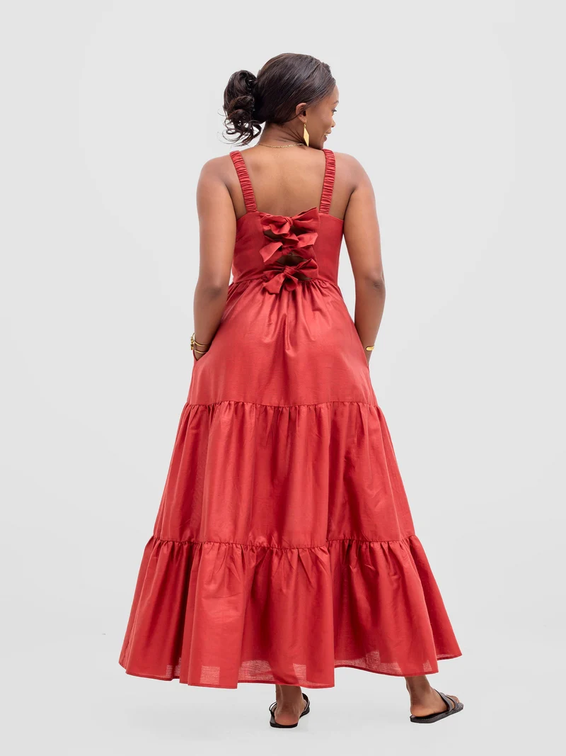 Safari Kikoy Tie Back Maxi Dress - Dark Red