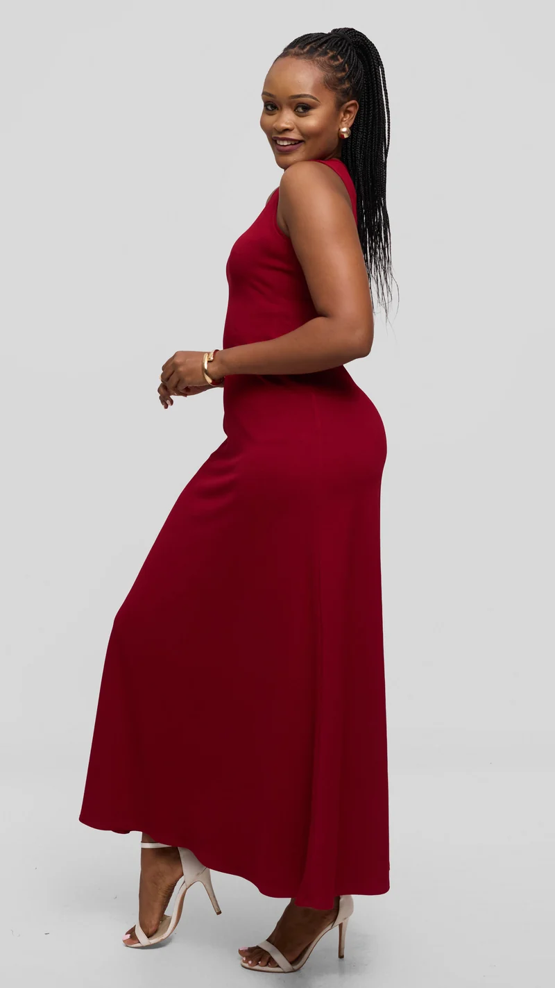Vivo Maxi Dress in Stretch Rib - Maroon