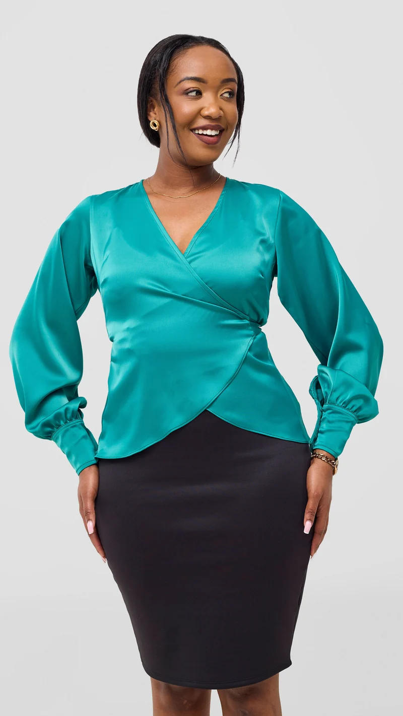 Vivo Merika Satin Wrap Top - Sea Green