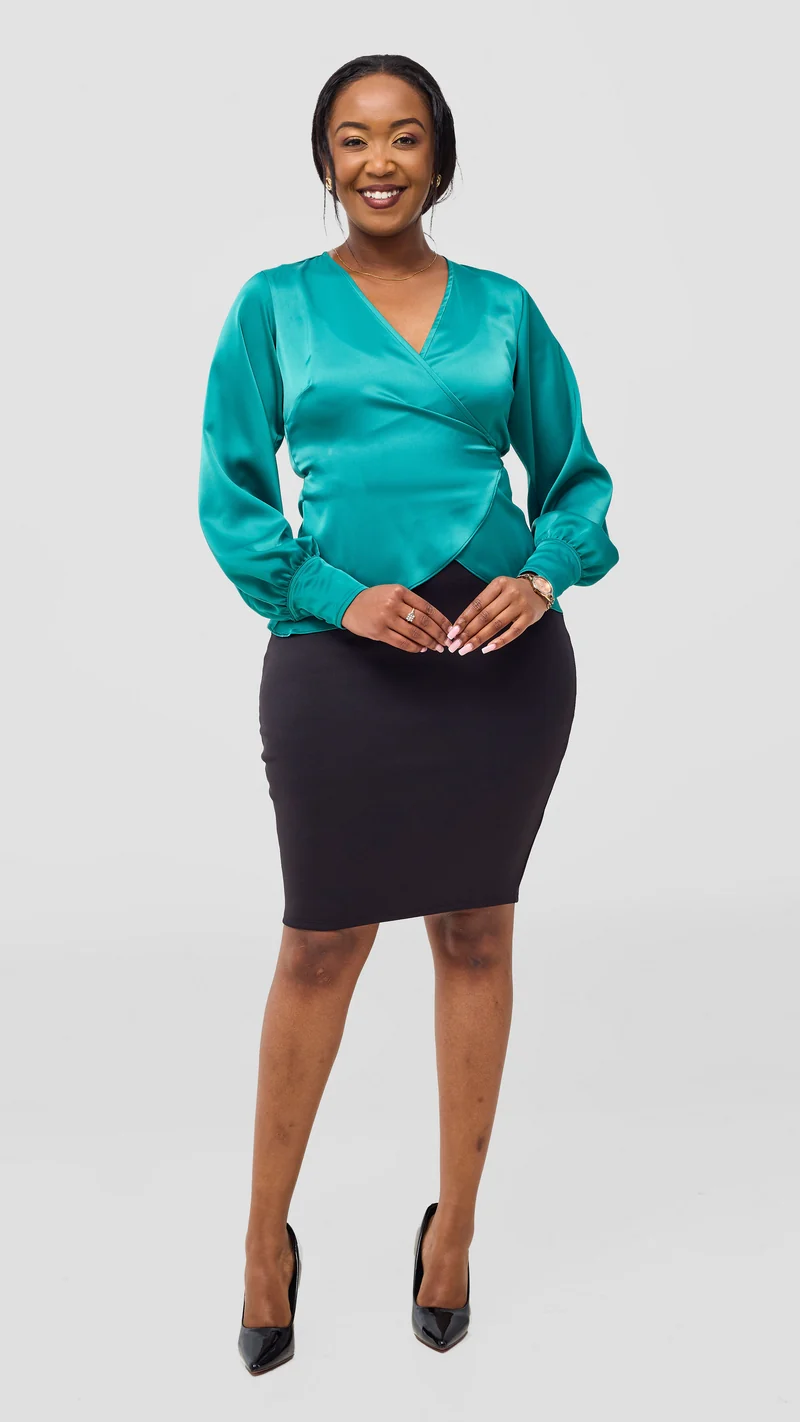 Vivo Merika Satin Wrap Top - Sea Green