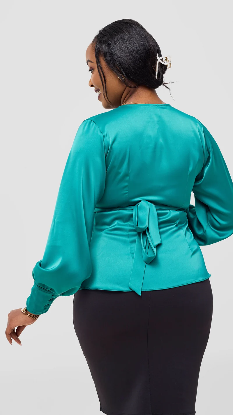 Vivo Merika Satin Wrap Top - Sea Green