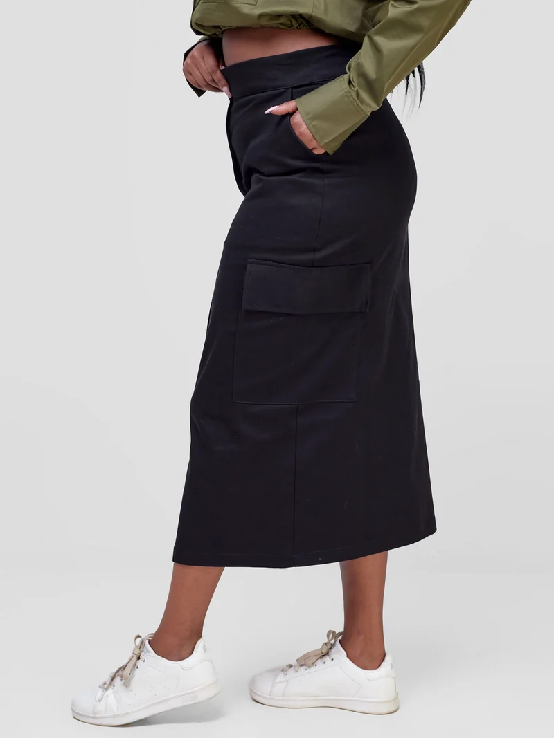 Safari Kamari Front Slit Midi Skirt - Black