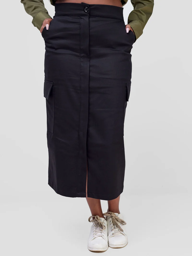 Safari Kamari Front Slit Midi Skirt - Black