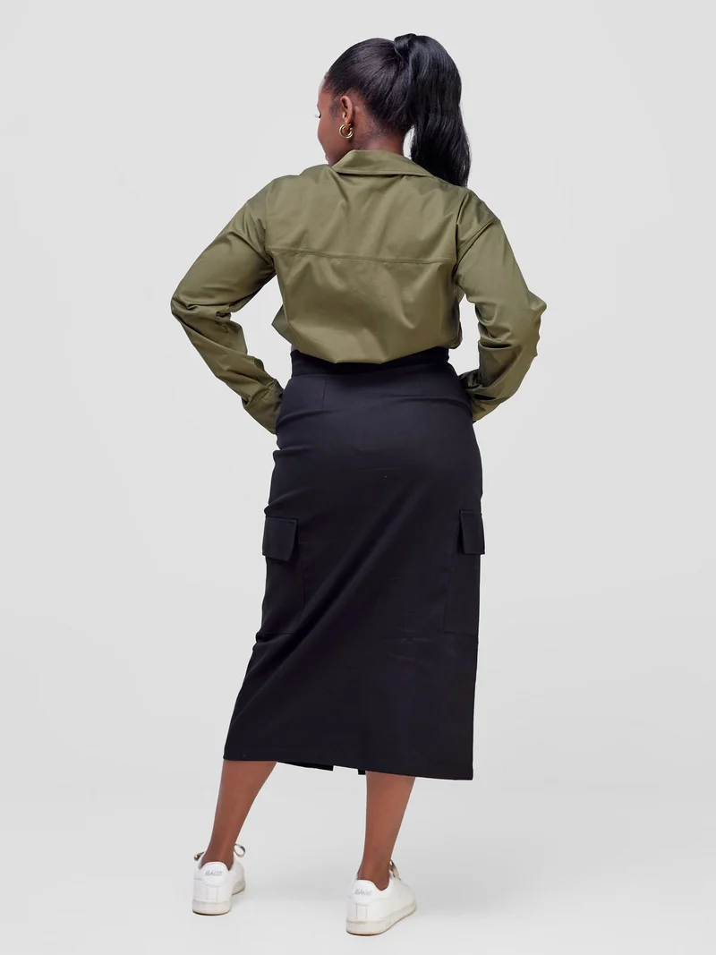 Safari Kamari Front Slit Midi Skirt - Black