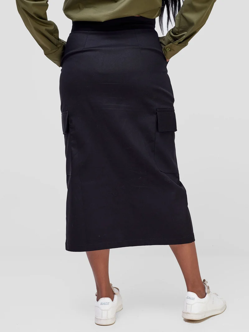 Safari Kamari Front Slit Midi Skirt - Black
