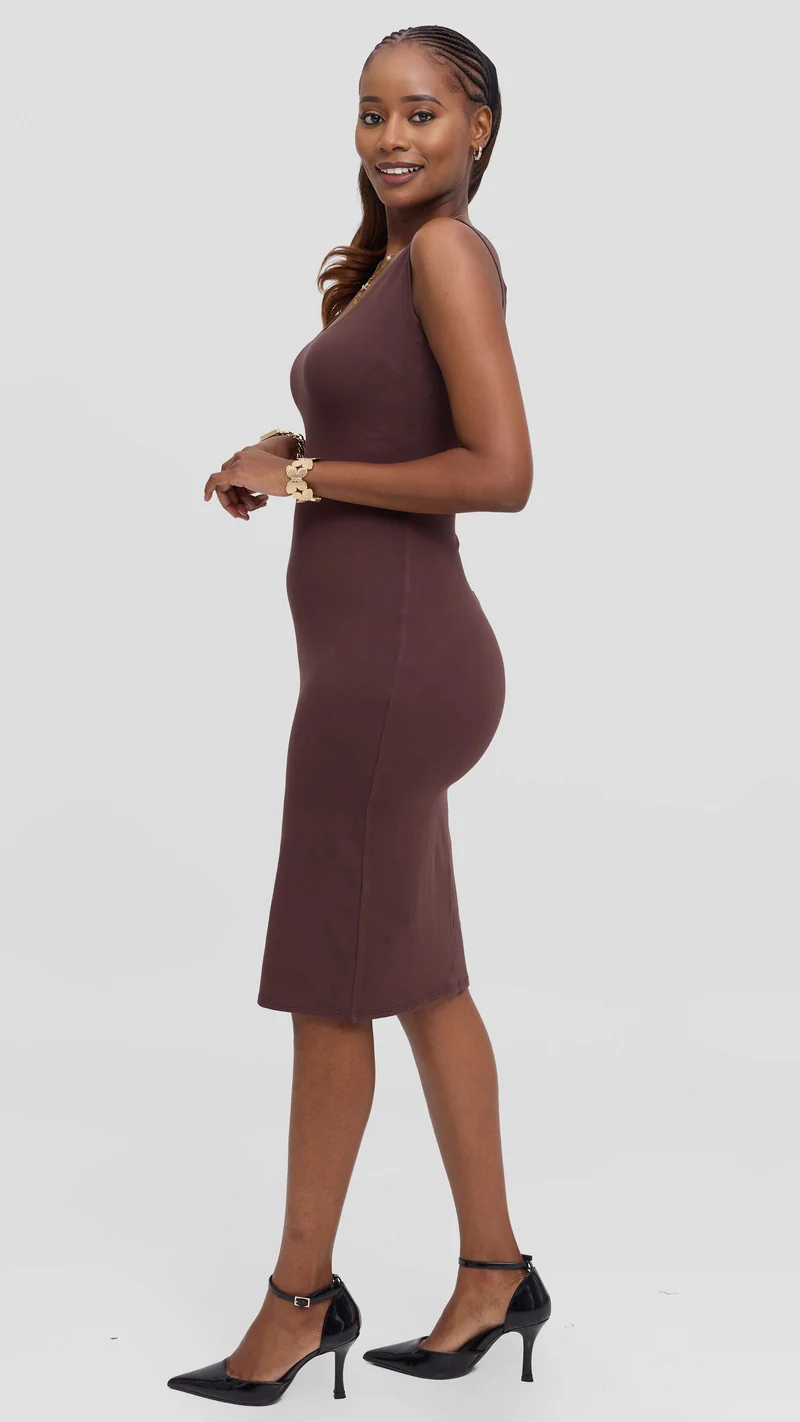 Vivo Basic Bodycon Dress in Stretch Reeyon - Chocolate