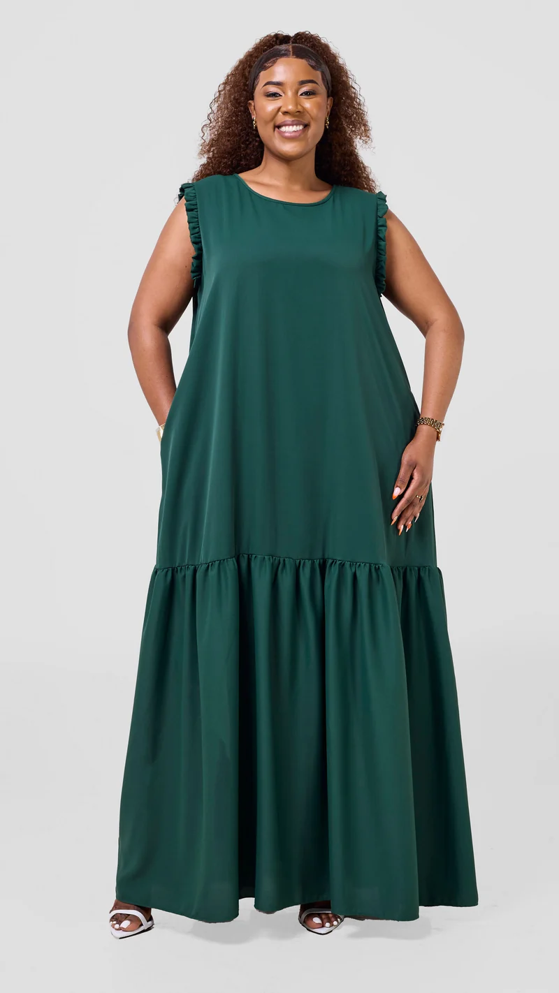 Vivo Ava Tent Flounce Maxi Dress - Dark Green