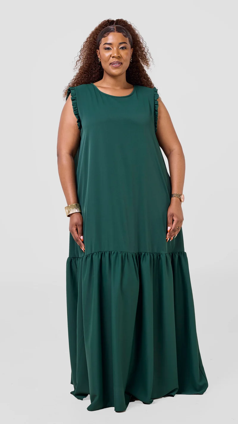 Vivo Ava Tent Flounce Maxi Dress - Dark Green