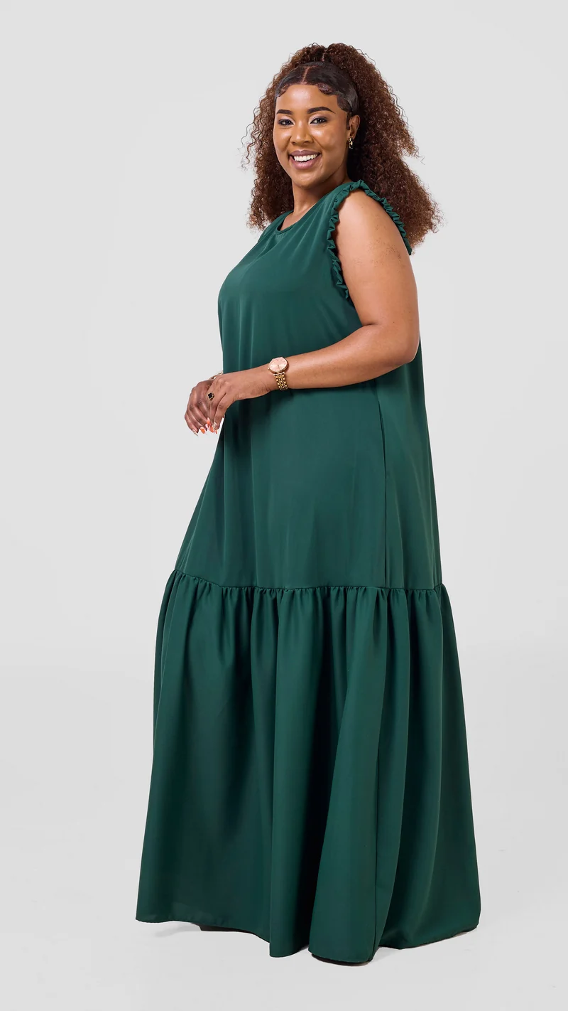 Vivo Ava Tent Flounce Maxi Dress - Dark Green