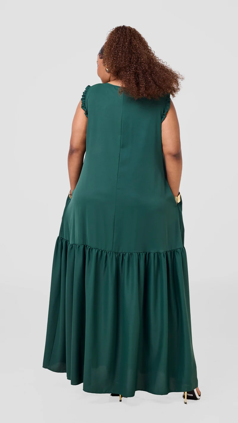 Vivo Ava Tent Flounce Maxi Dress - Dark Green