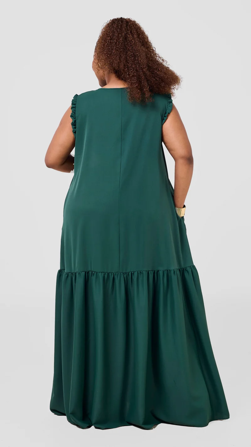 Vivo Ava Tent Flounce Maxi Dress - Dark Green