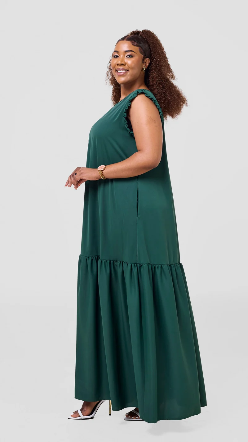 Vivo Ava Tent Flounce Maxi Dress - Dark Green