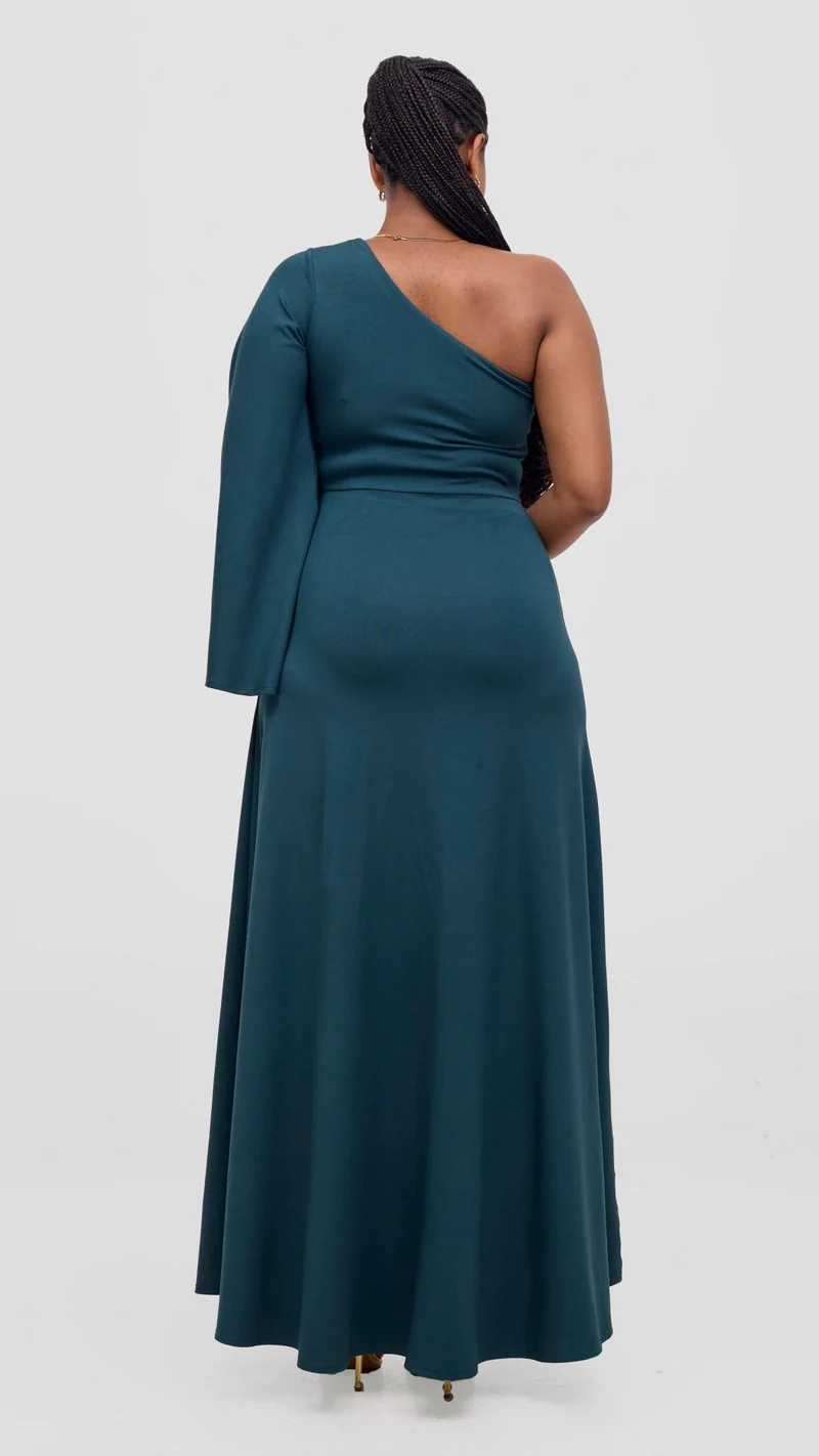 Vivo Ari One Shoulder Maxi Dress - Dark Green