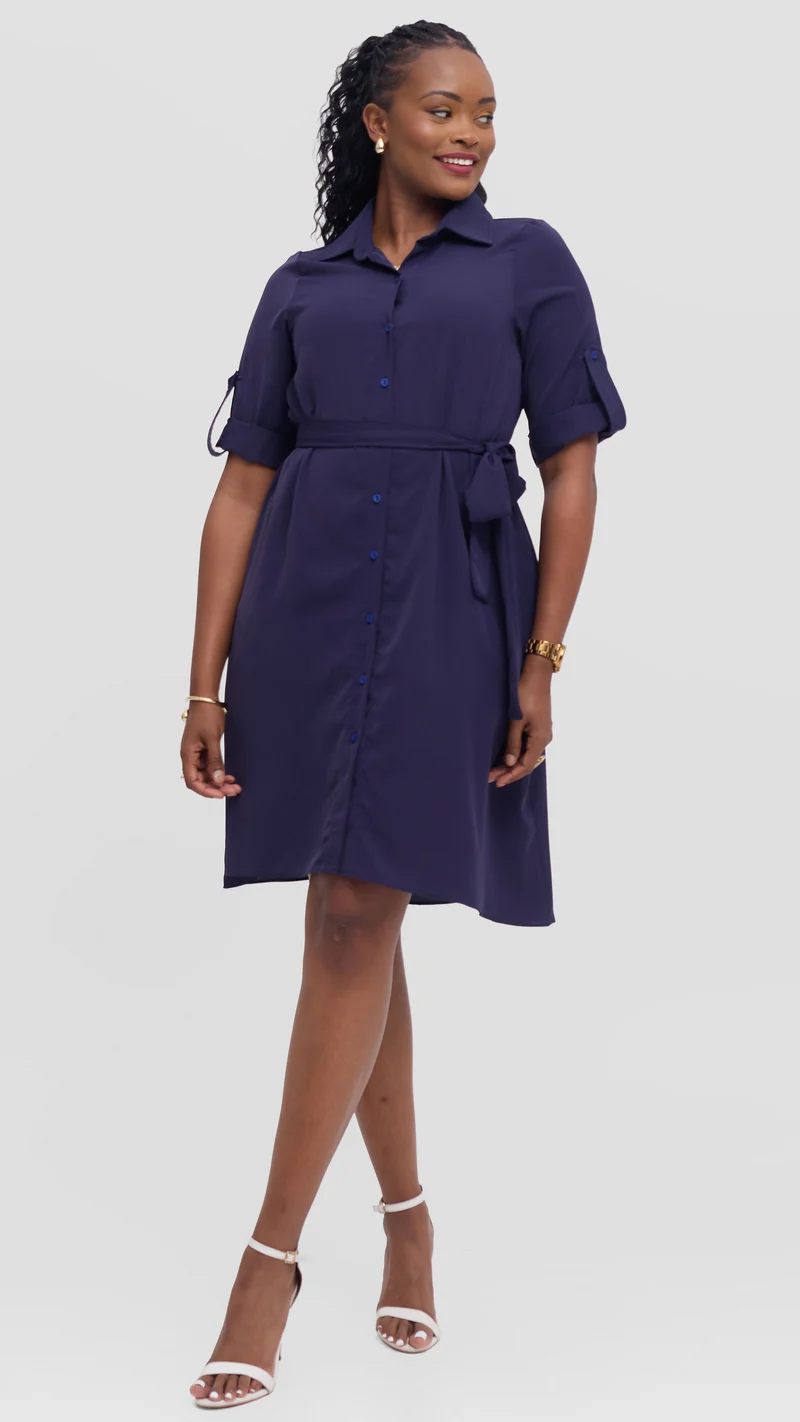 Vivo Ava 3/4 Sleeve Tent Shirt Dress in Crepe - Dark Purple