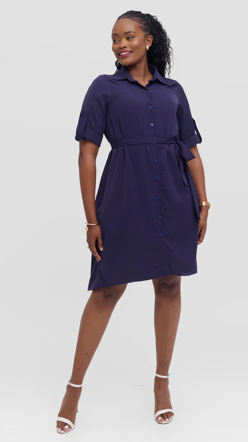 Vivo Ava 3/4 Sleeve Tent Shirt Dress in Crepe - Dark Purple