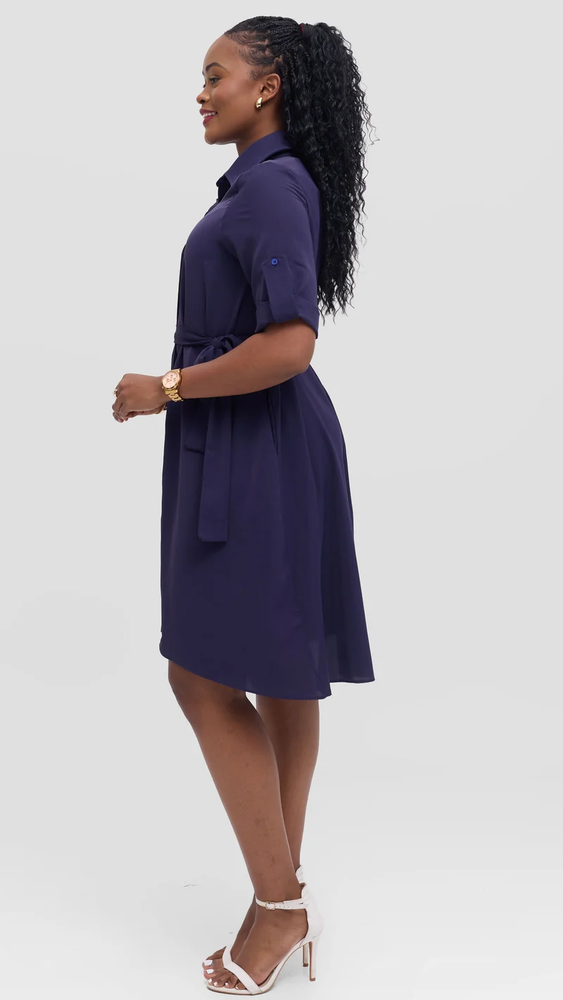 Vivo Ava 3/4 Sleeve Tent Shirt Dress in Crepe - Dark Purple